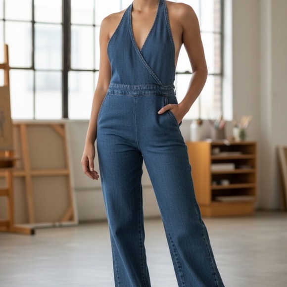 Thread Story Blue Denim Jumpsuit with Adjustable Straps - Size Large - Picture 3 of 11